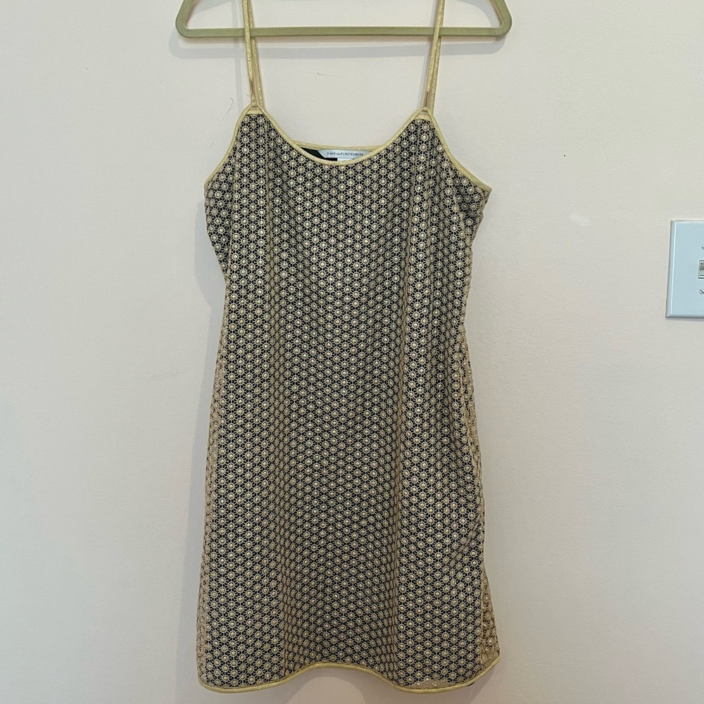 DVF gold 70s style mini dress